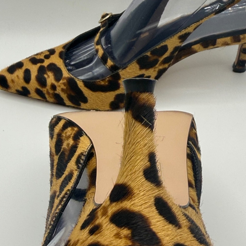 J.Crew Leopard Calf Hair Slingback Pumps Pointed Toe Kitten Heels 7.5 - Picture 10 of 11